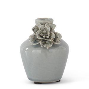 Raised Flower Blue Ceramic Vase