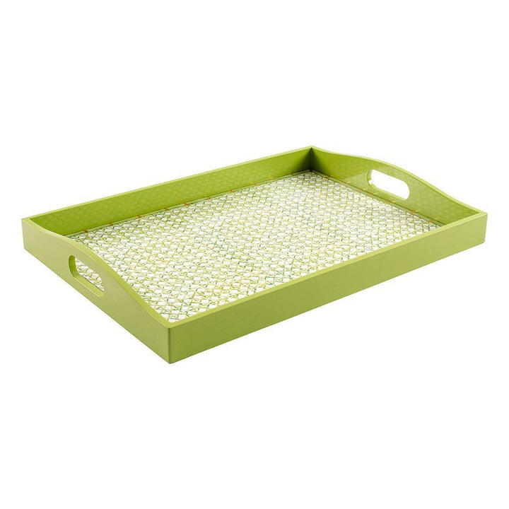 Green Trellis Lacquer Large Rectangle Tray