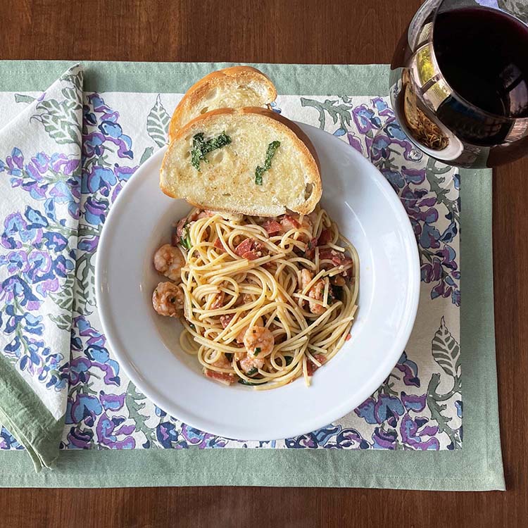 Tomato Almond Shrimp Pasta