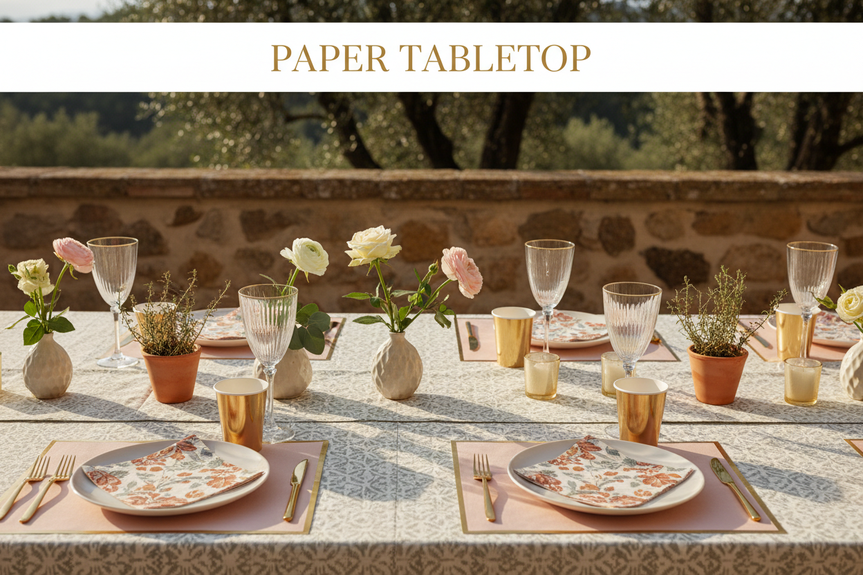 Elevated paper tabletop celebration scene