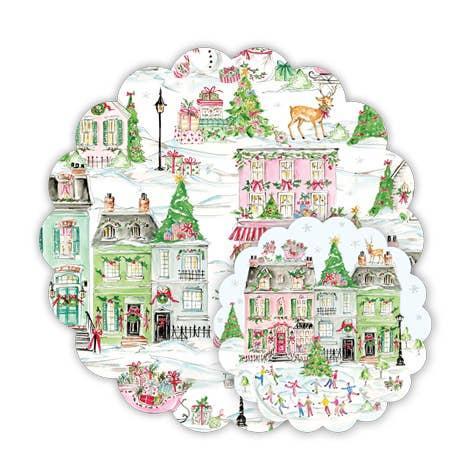 Snow Village with Ice Skating Doily Set