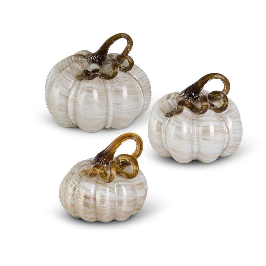 Cream and Gold Swirl Glass Pumpkin