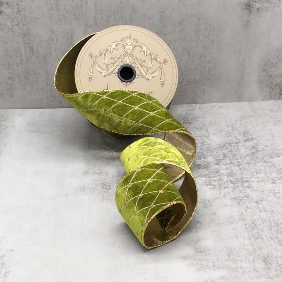 Chartreuse Velvet Diamond Embroidery Pattern Ribbon