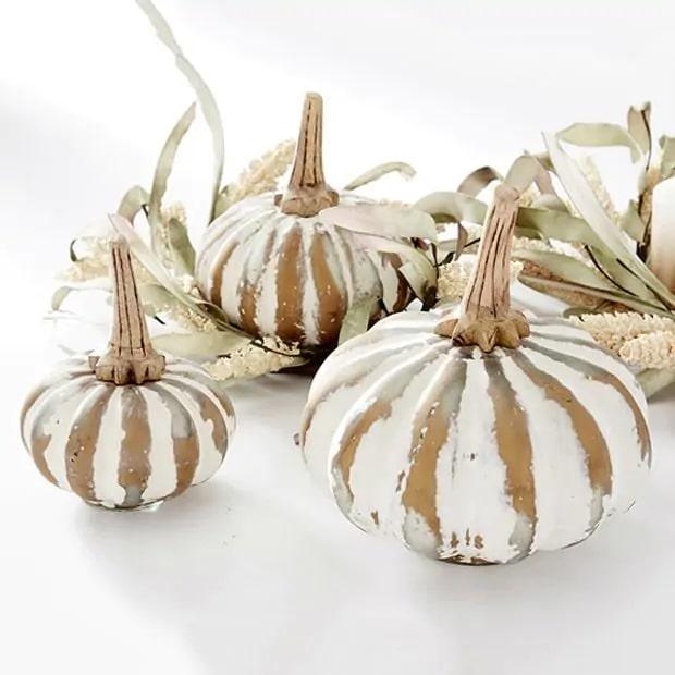 Whitewashed Mercury Glass Pumpkin with Wooden Stem