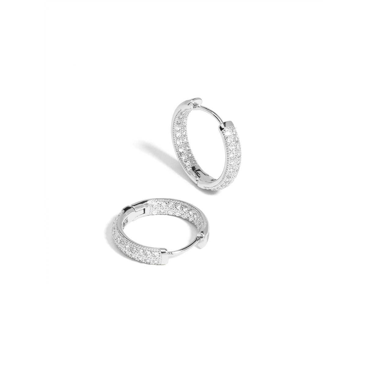 Pavé Round Silver Huggies