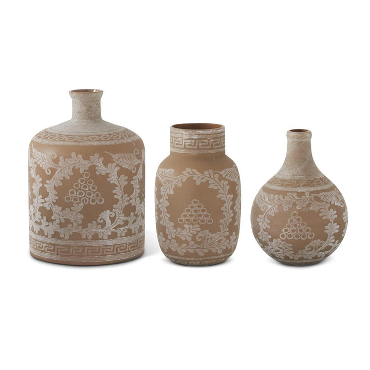 Tan Etched Glass Vase