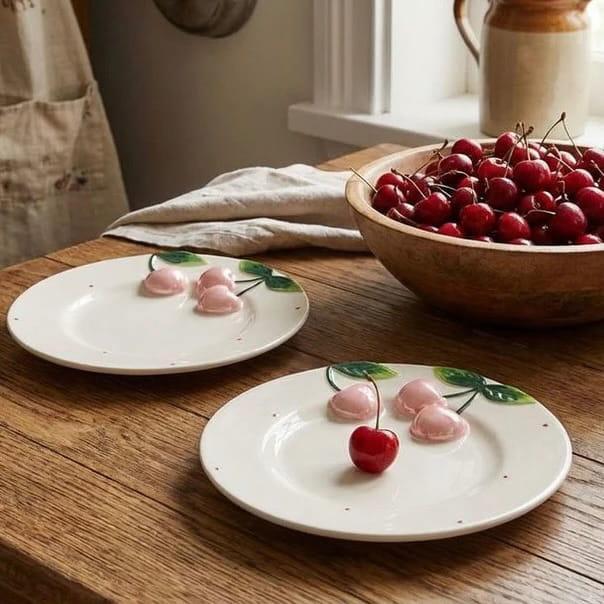 Hand-Painted Embossed Cherry Tidbit Plate