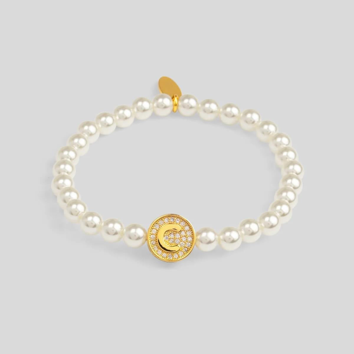 Pearl Initial Charm Stretch Bracelet