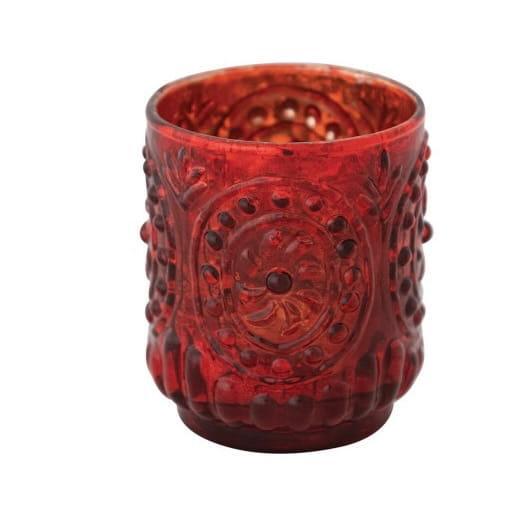 Embossed Red Mercury Glass Tealight-Votive Holder