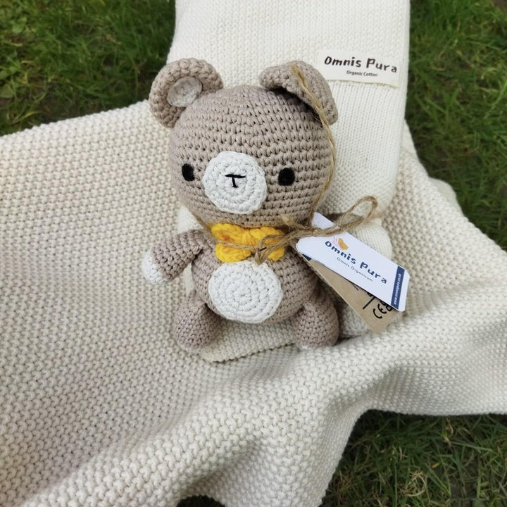 Organic Baby Blanket & Crochet Teddy Gift Set