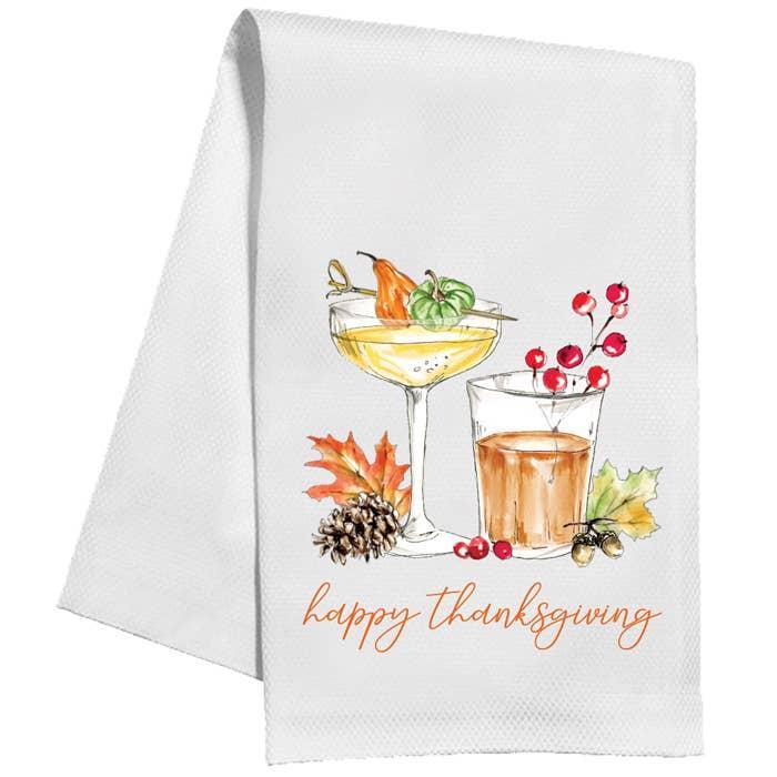 Happy Thanksgiving Fall Cocktails Tea Towel