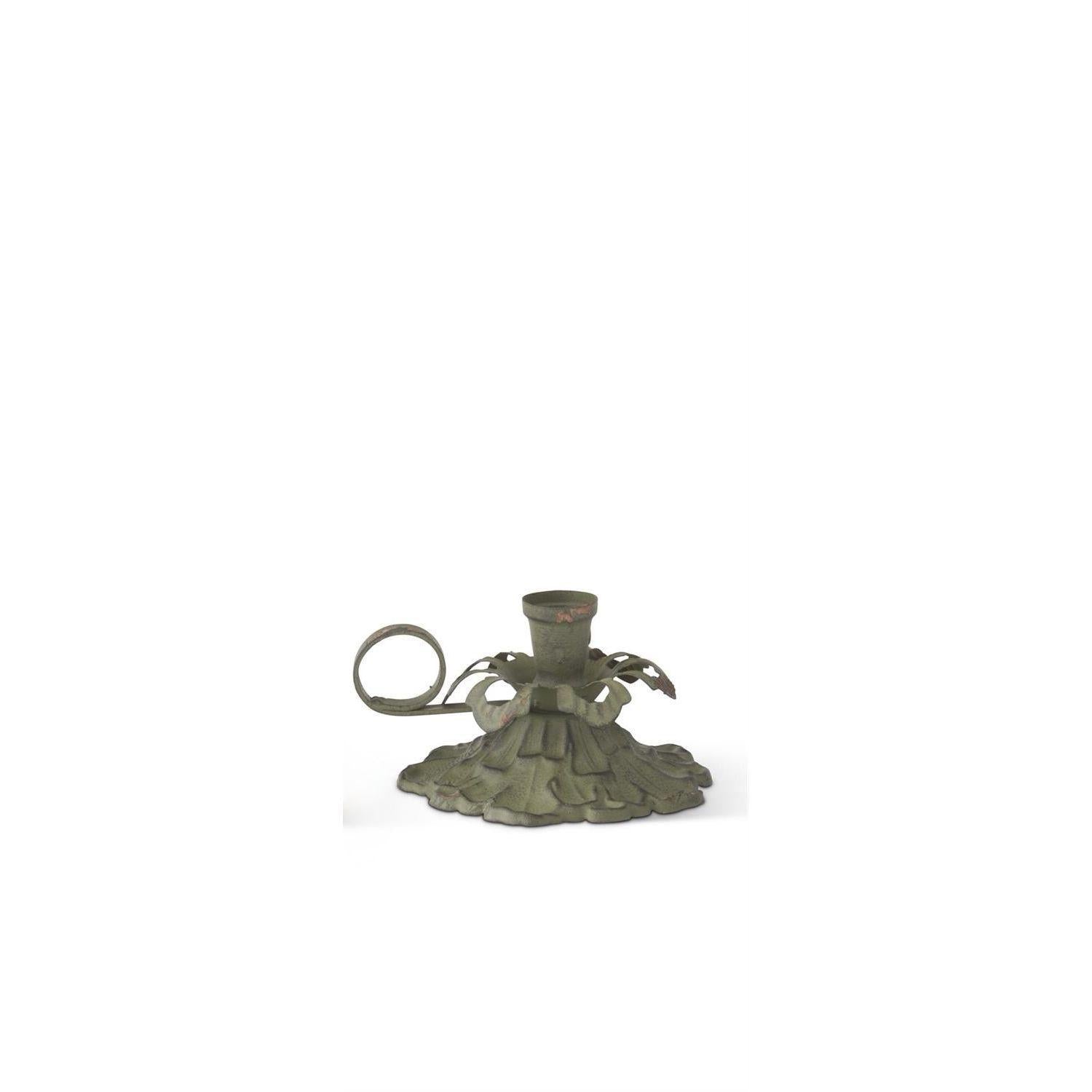 Weathered Green Metal Taper Candleholders