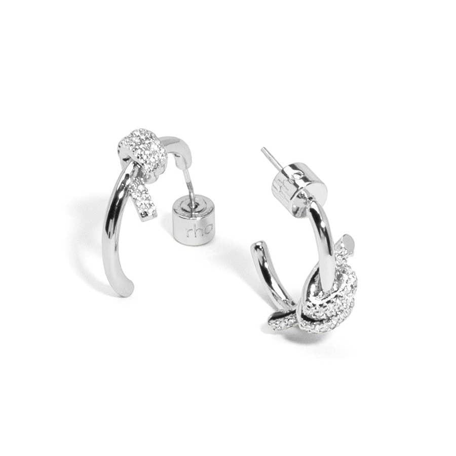 Pave Knotted Silver Hoop Earring
