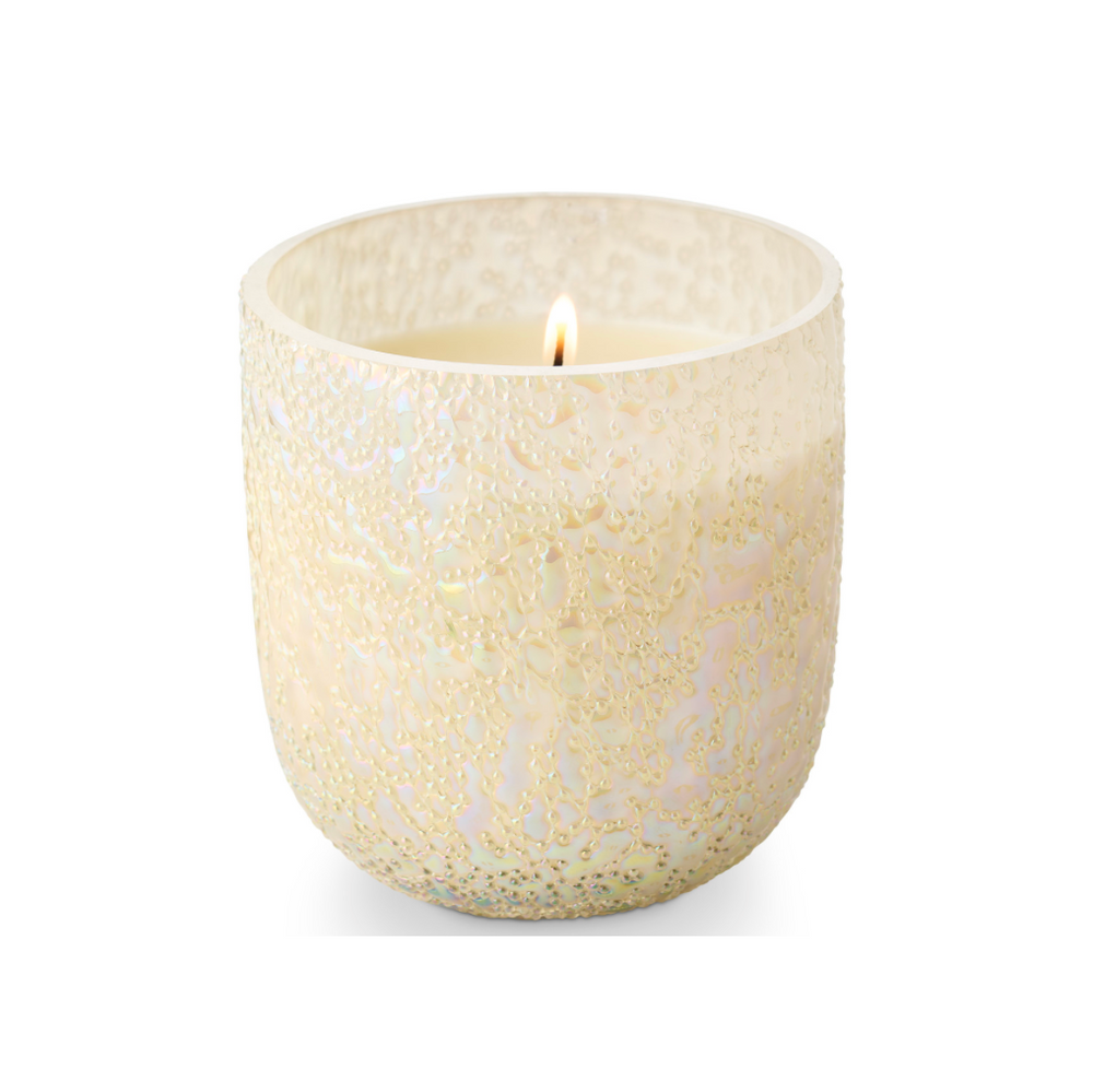Winter White Small Beaded Glass Candle