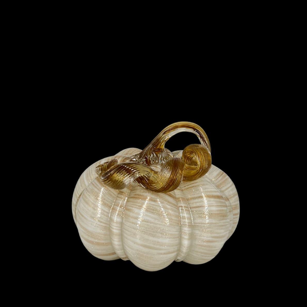 Cream and Gold Swirl Glass Pumpkin