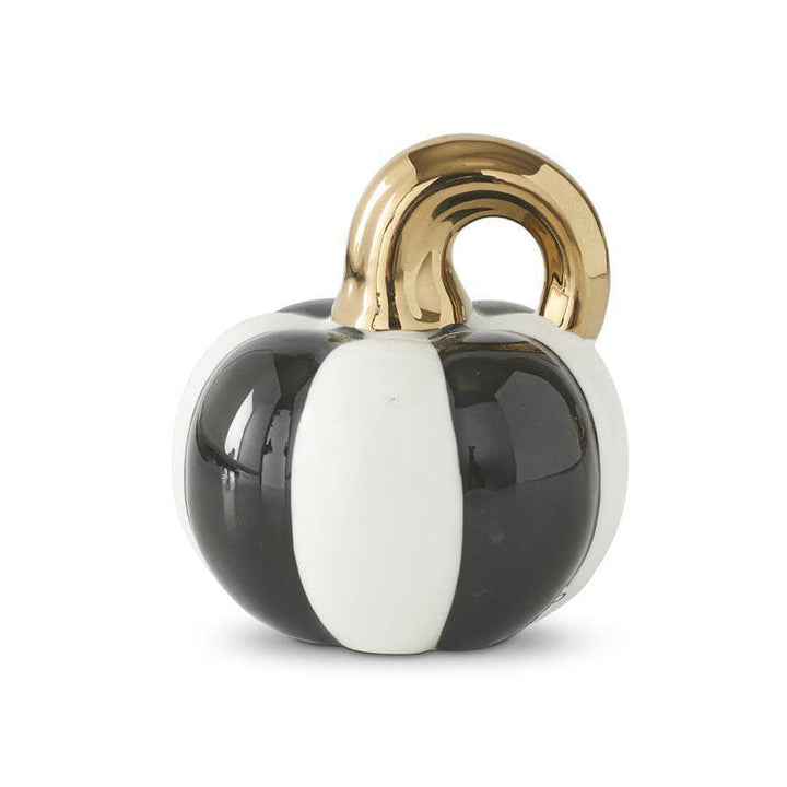 White & Black Striped Ceramic Pumpkin