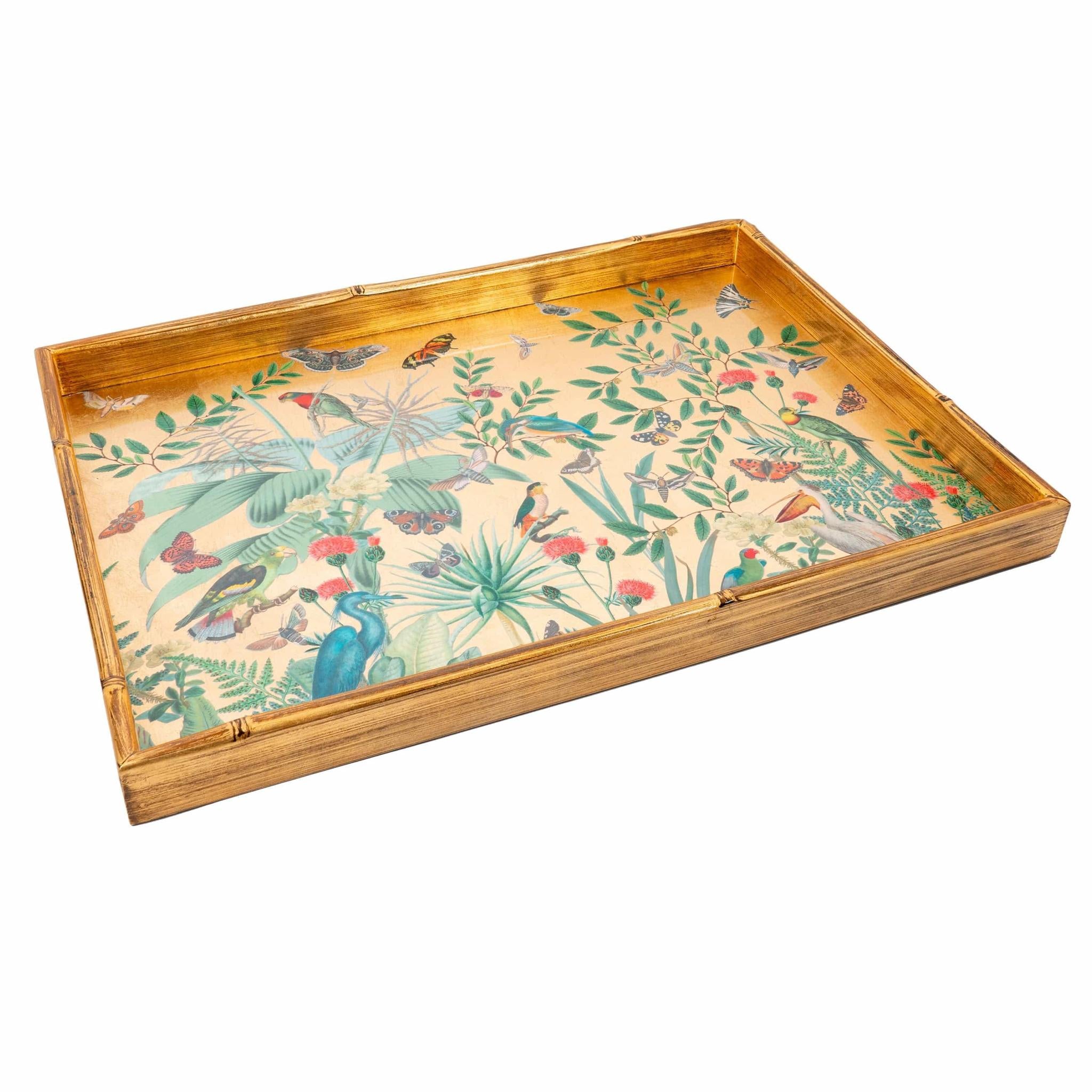 Golden Aviary Bamboo Edge Lacquer Tray