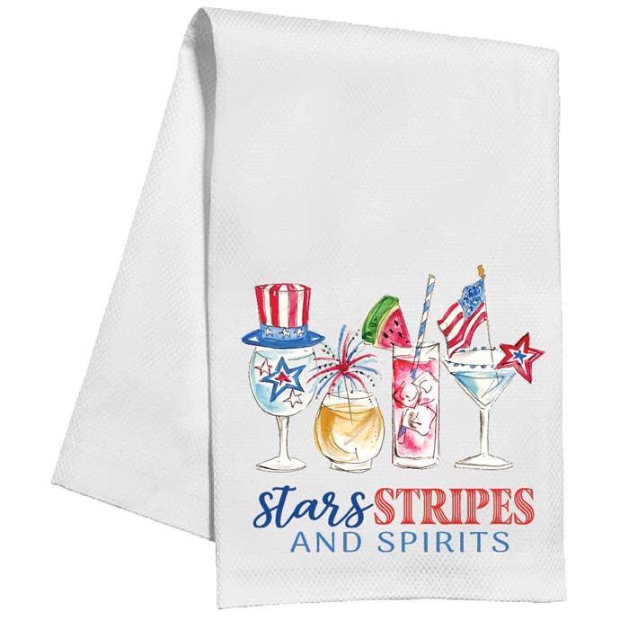 Patriotic Cocktails Stars Stripes and Spirits Tea Towel