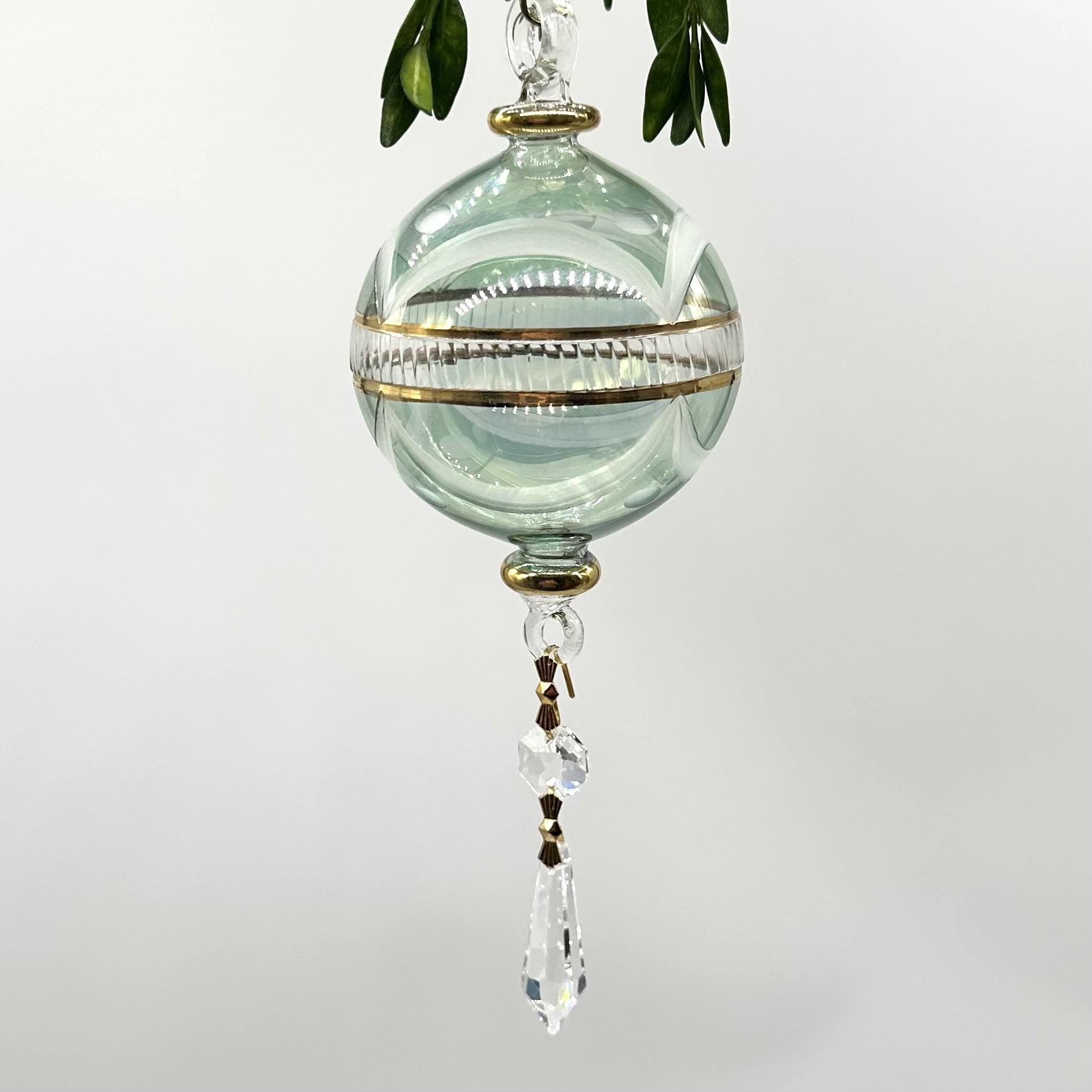 Green Etched Sphere with Crystal Dangle