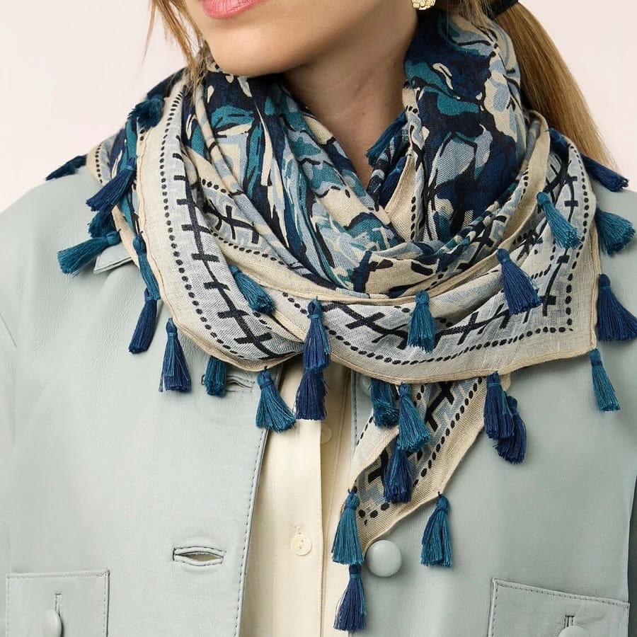 Square Scarf Japonica Cartouche Blu
