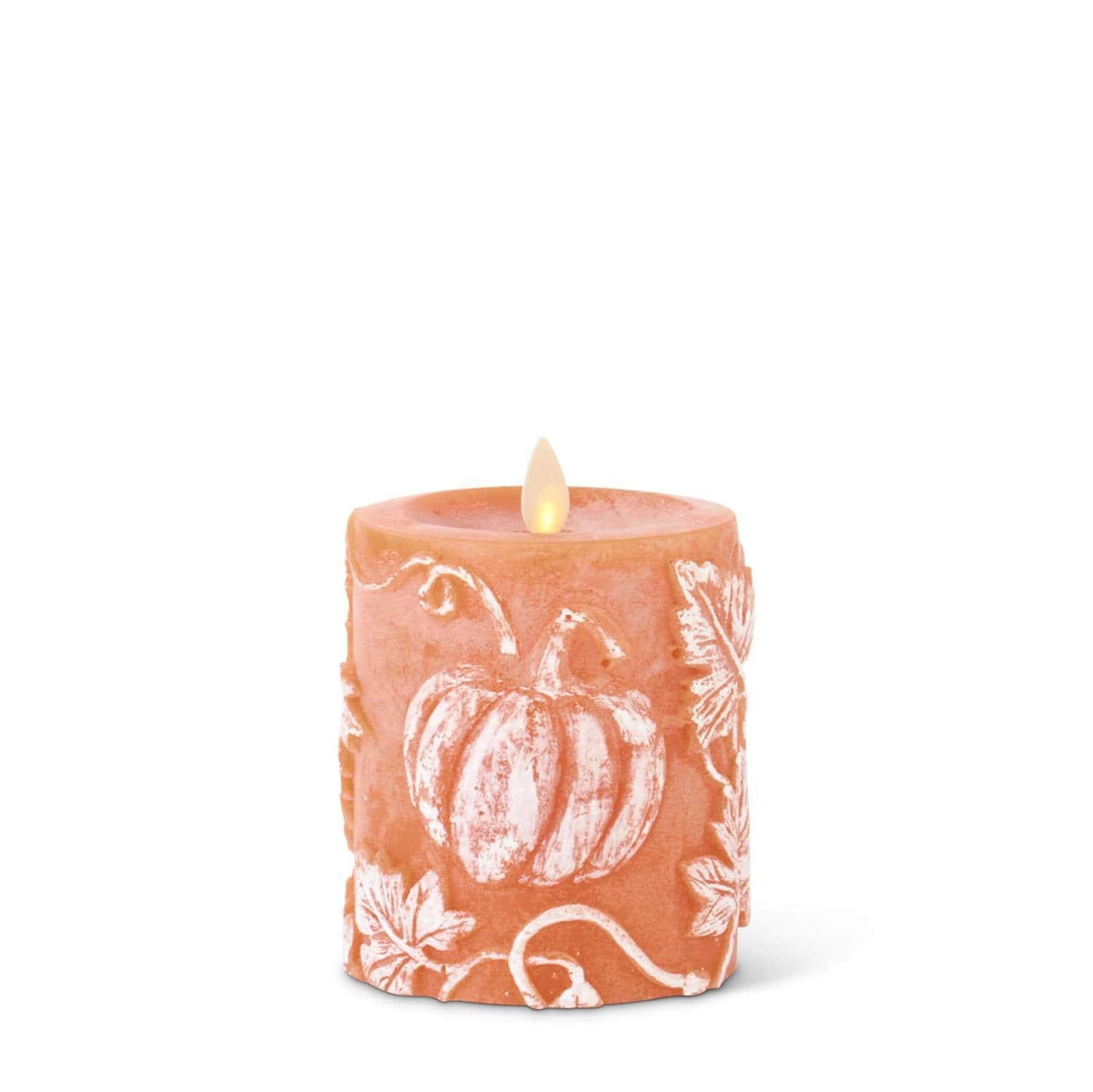 Orange Pumpkin Vine Wax Flameless Pillar Candle