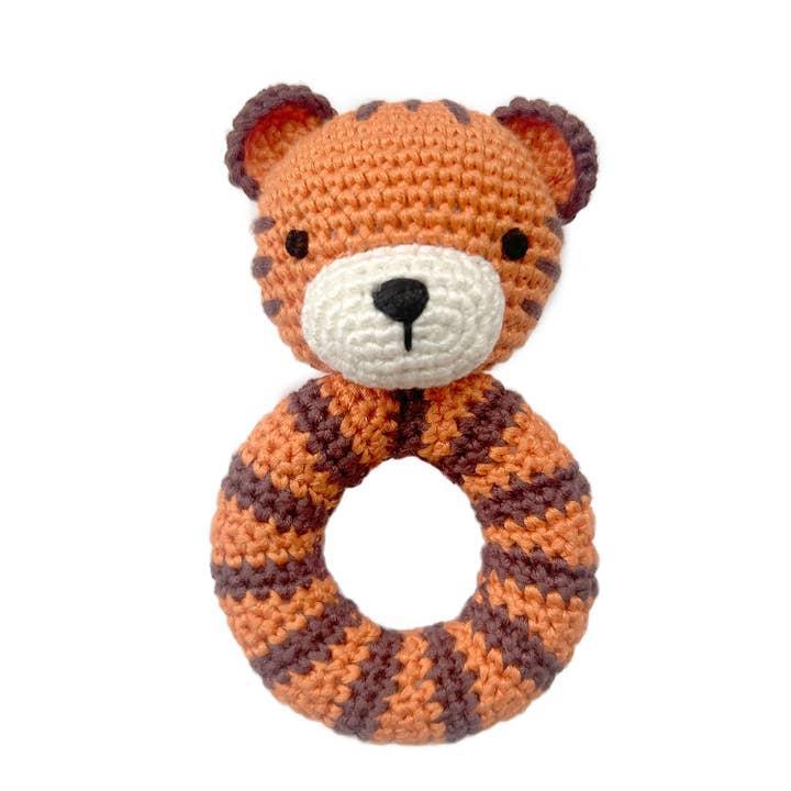 Tiger Hand Crocheted Ring Rattle