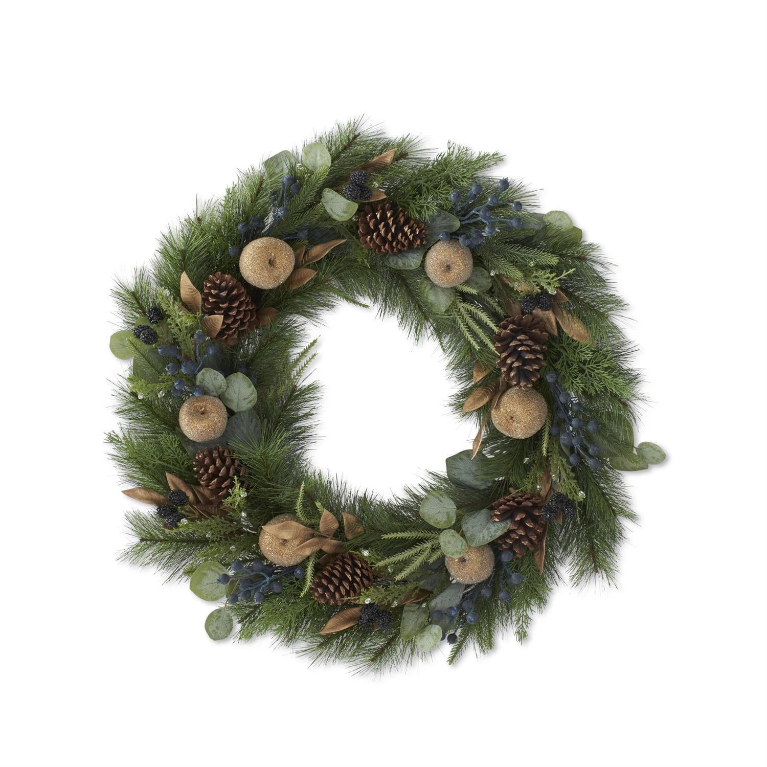 Mixed Pine with Gold Leaves & Apples Wreath