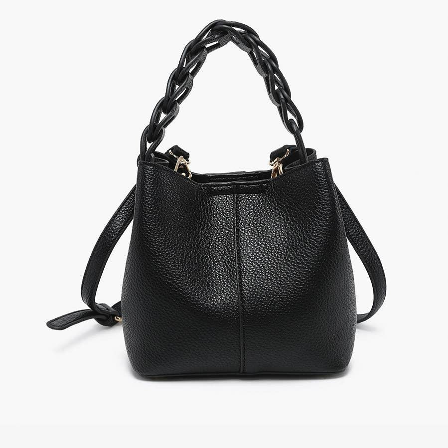 Braided Handle Black Bucket Bag