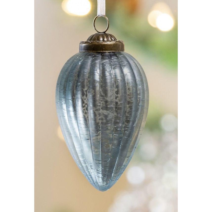 Antique Blue Striated Glass Drop Ornament