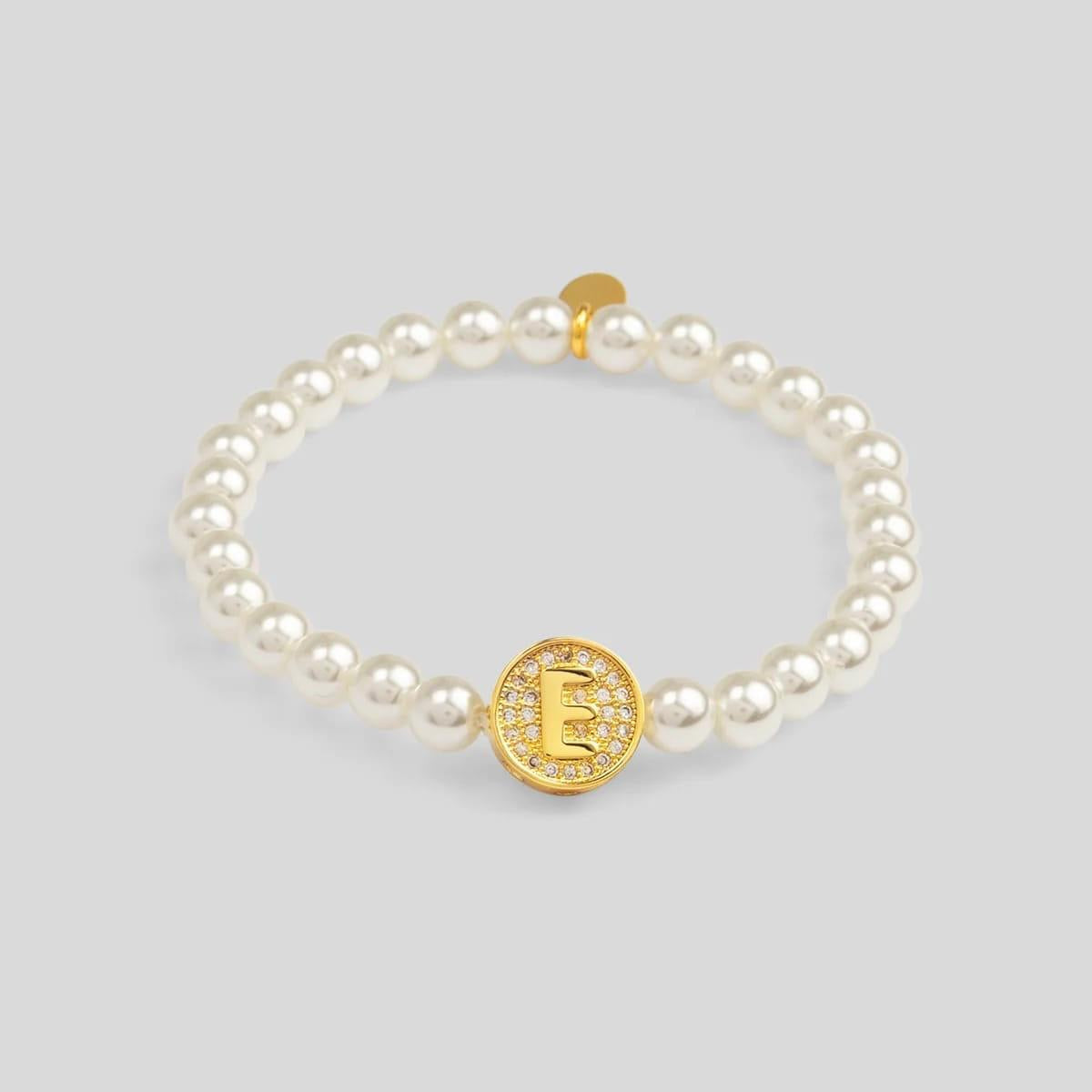 Pearl Initial Charm Stretch Bracelet