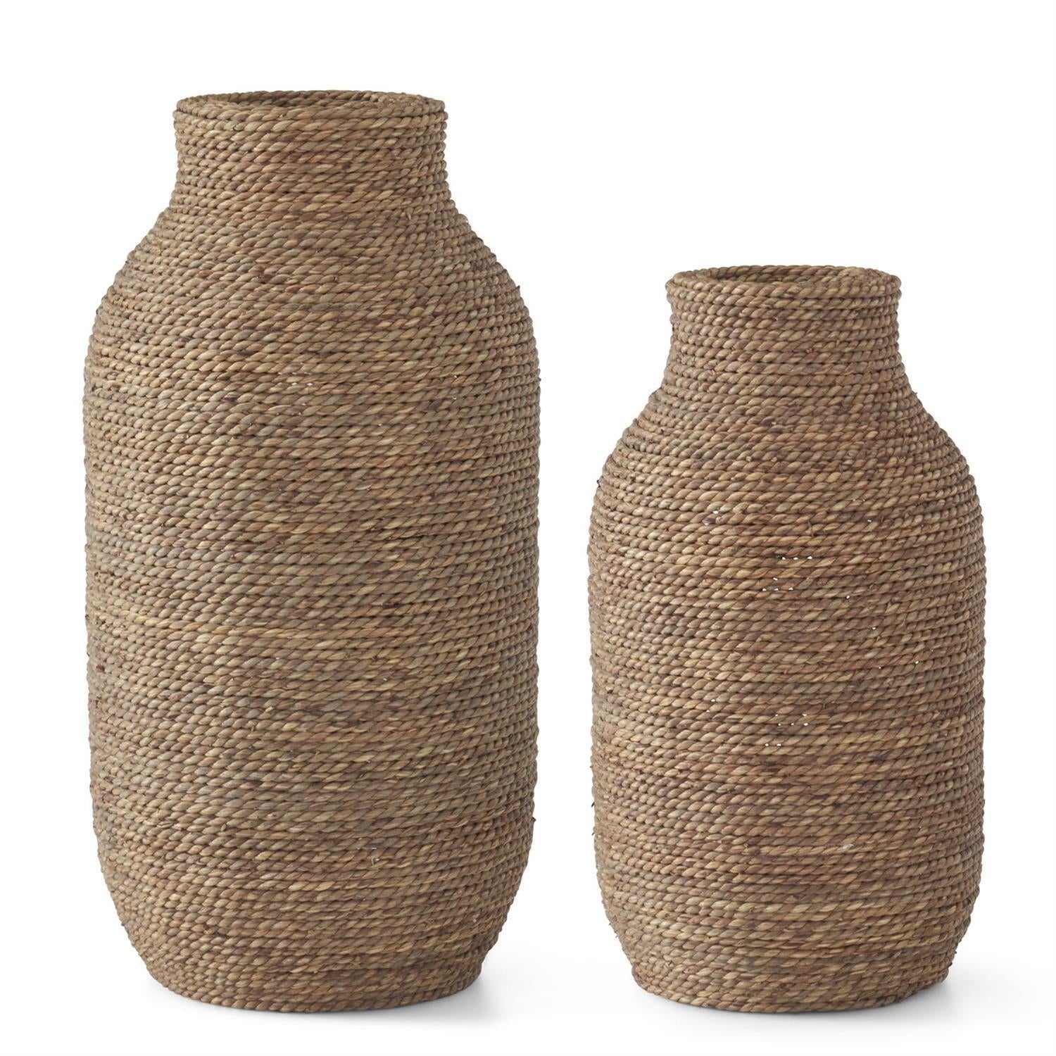 Woven Grass & Wood Vase
