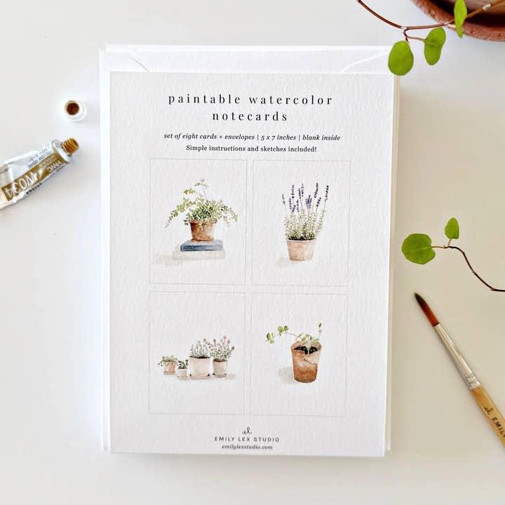Potted Plants Paintable Watercolor Notecard Set