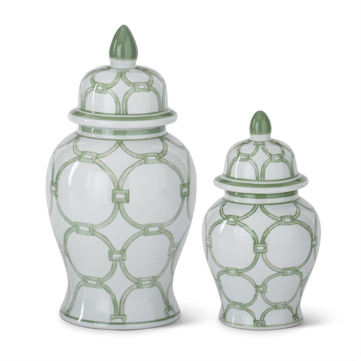 Green & White Ceramic Ginger Jar