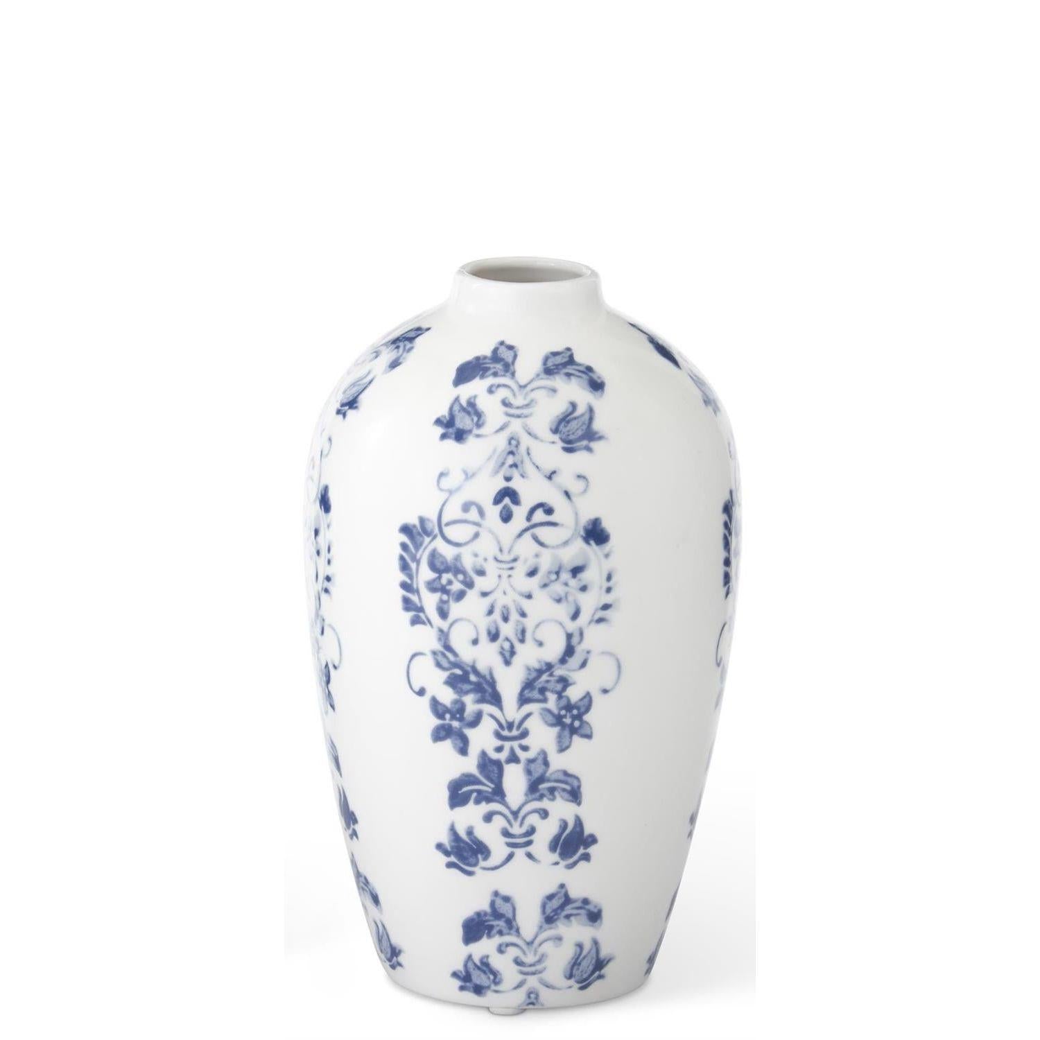 Blue & White Floral Striped Vase