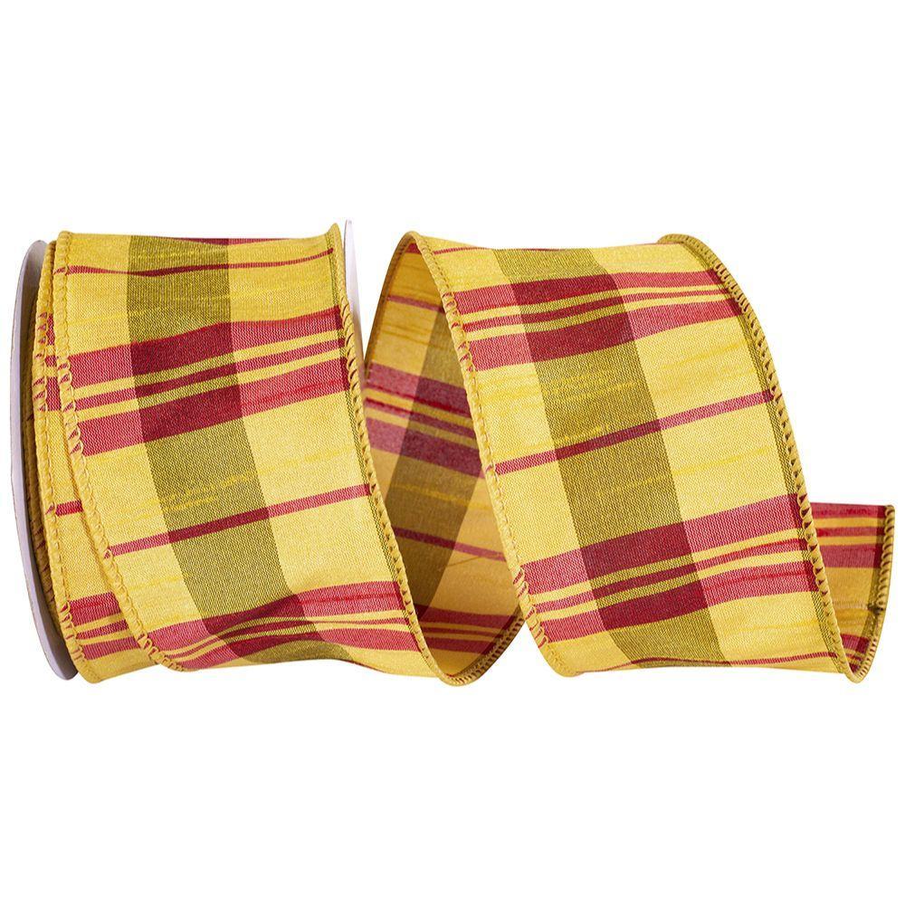 Yellow Caribbean Plaid Dupioni Wired Edge Ribbon
