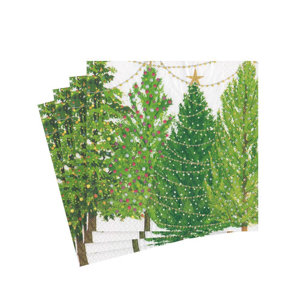 Christmas Trees with Lights Paper Cocktail Napkins