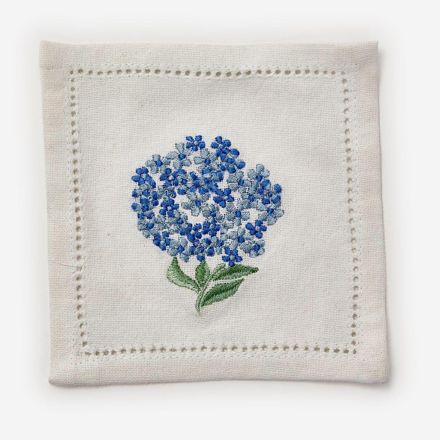 Hydrangea Hemstitch Cocktail Napkins Set
