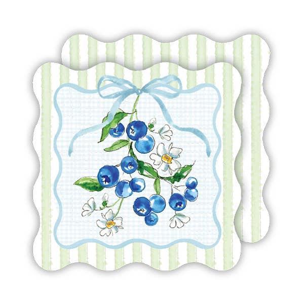 Blueberries Green Stripes Paper Coaster