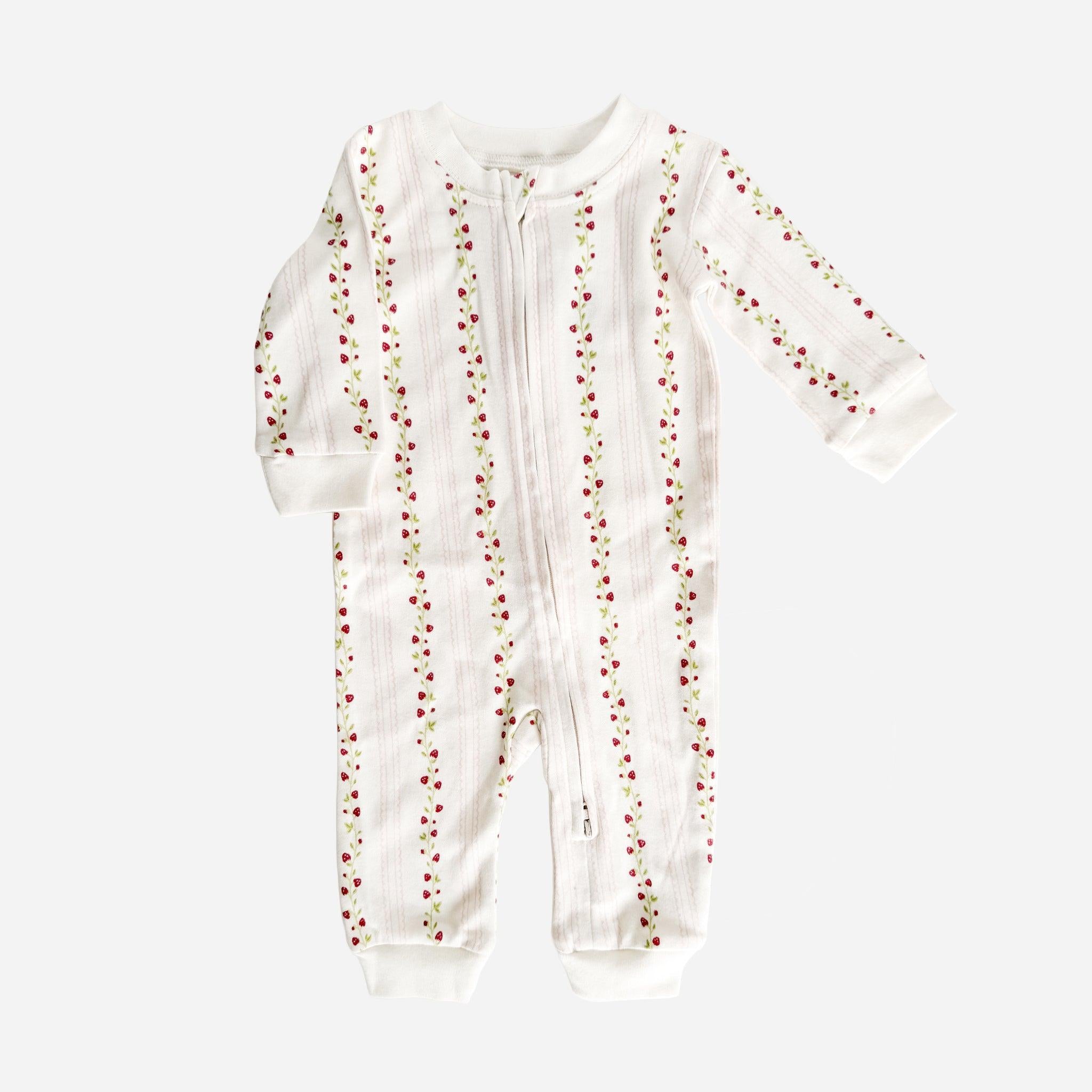 Strawberry Layette Long Sleeve Zipper Romper