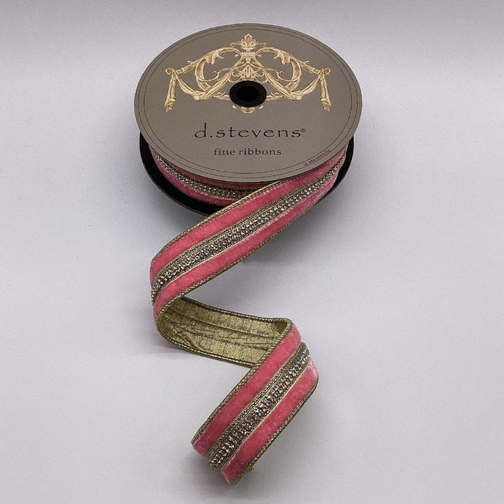 Pink Lemonade Velvet with Crystal Side Trim Ribbon