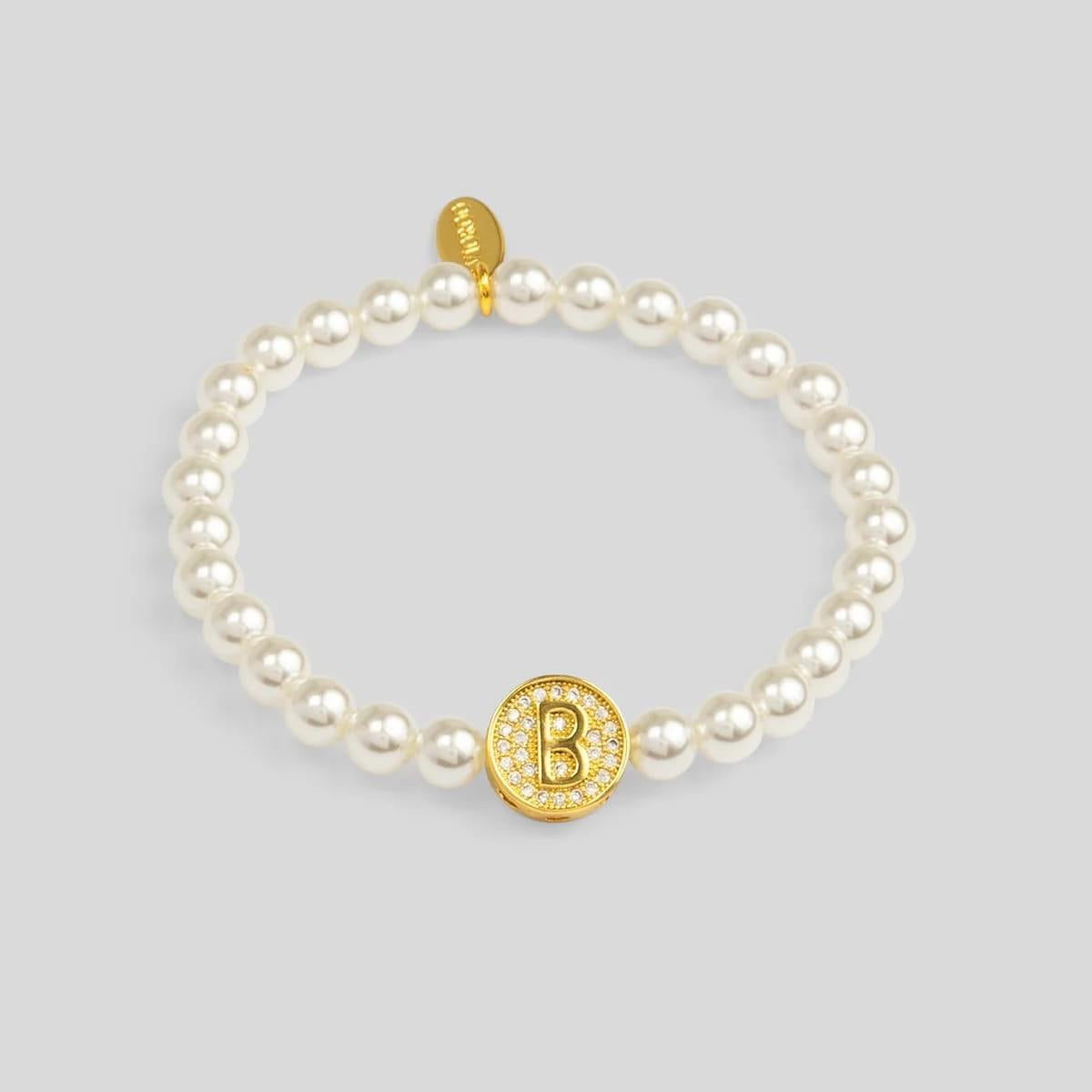 Pearl Initial Charm Stretch Bracelet