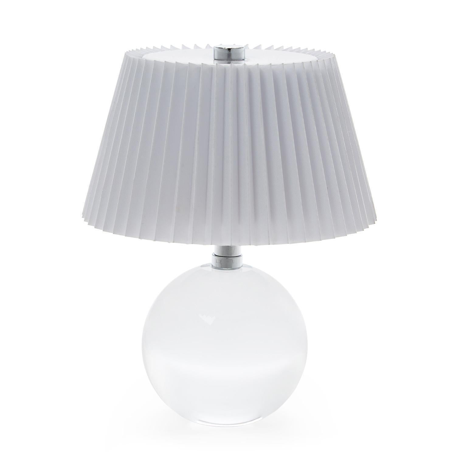 Crystal-Style Glass LED Cordless Table Lamp with White Pleated Shade