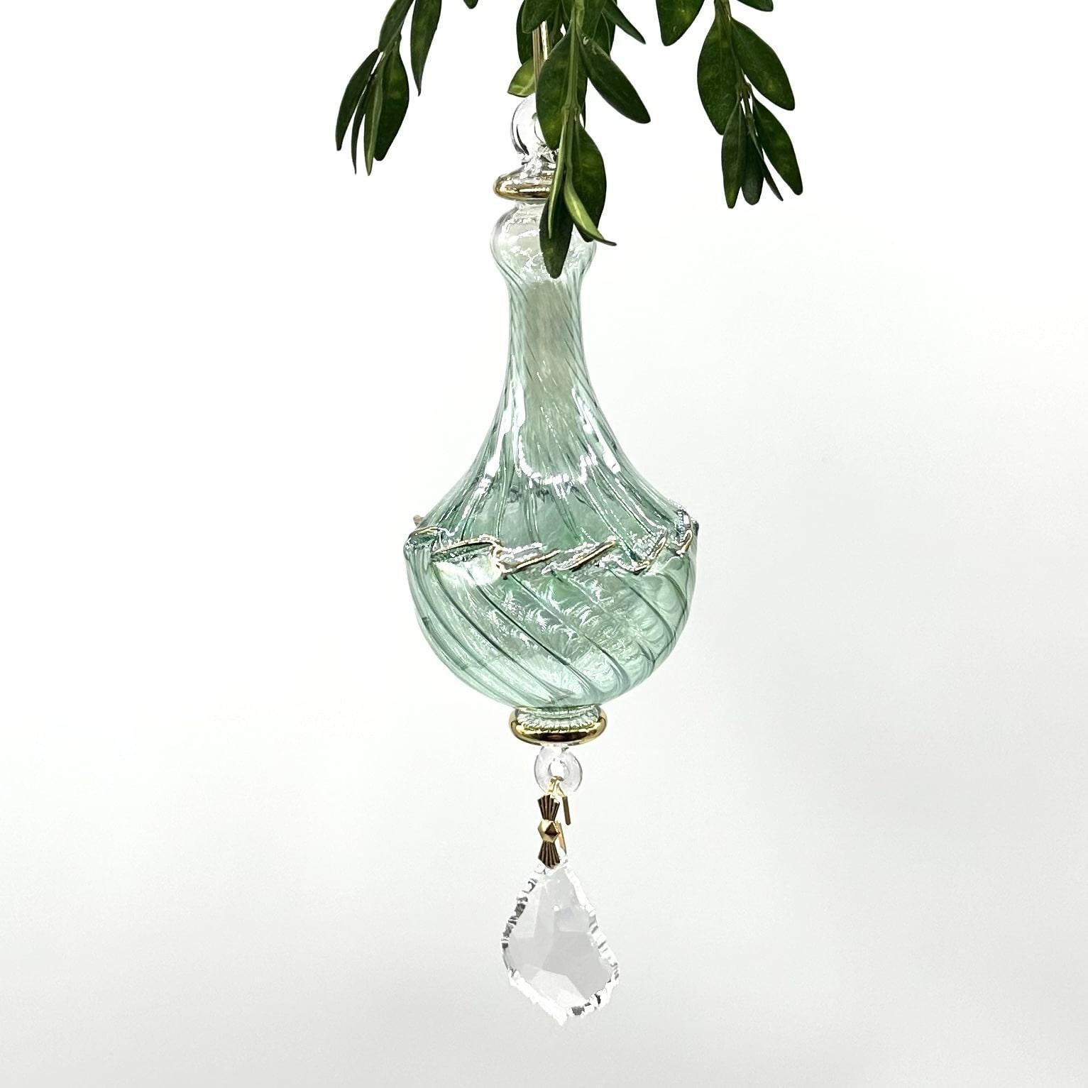 Green Finial Ornament with Crystal Dangle