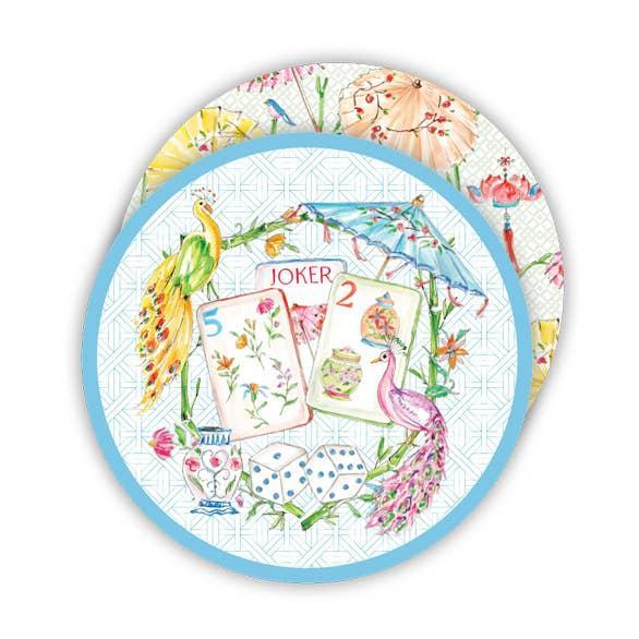 Mahjong Tiles with Colorful Peacocks & Flowers Coaster