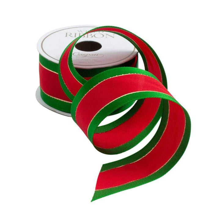 Red with Green Border Wired Ribbon