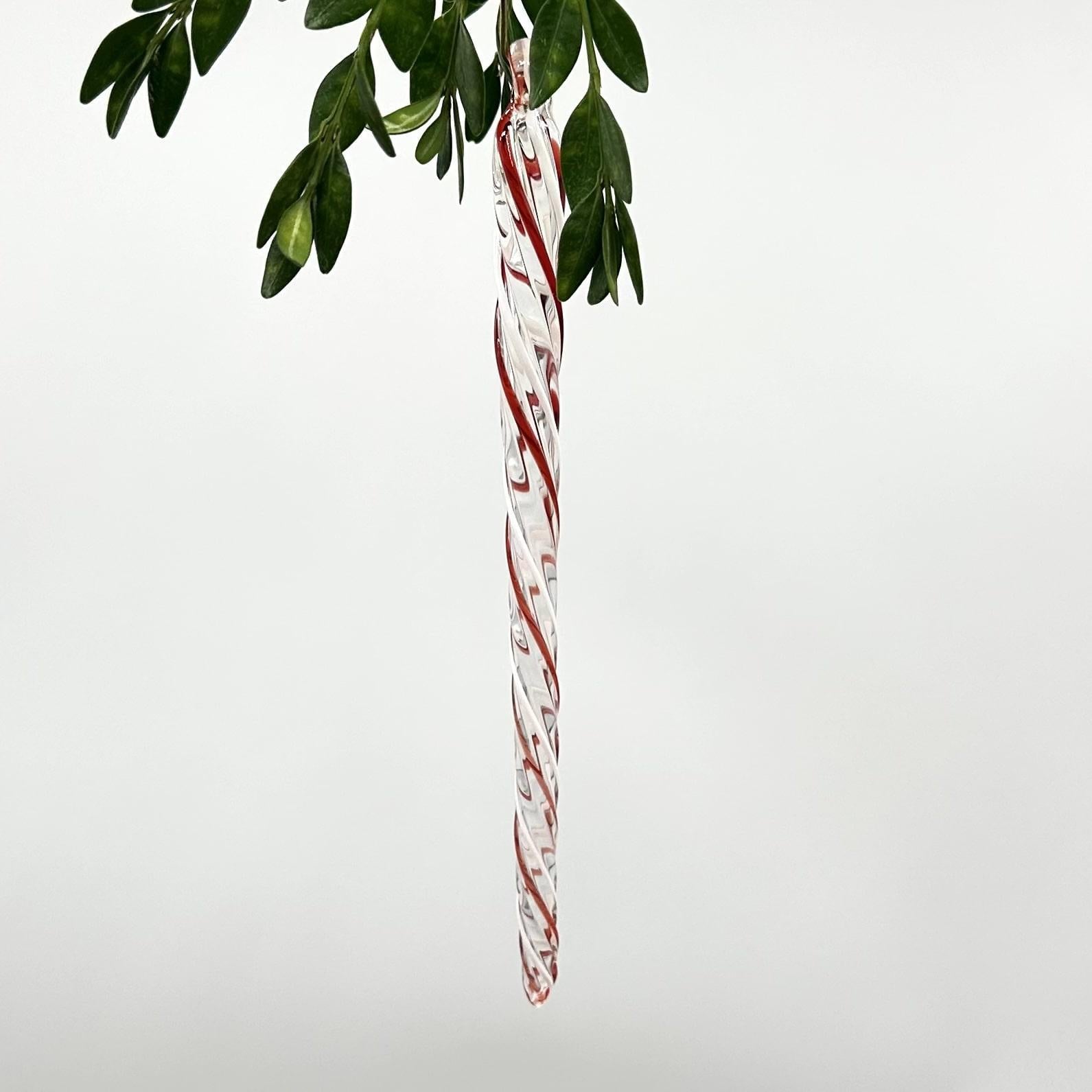 Peppermint Stick Glass Icicle Ornament