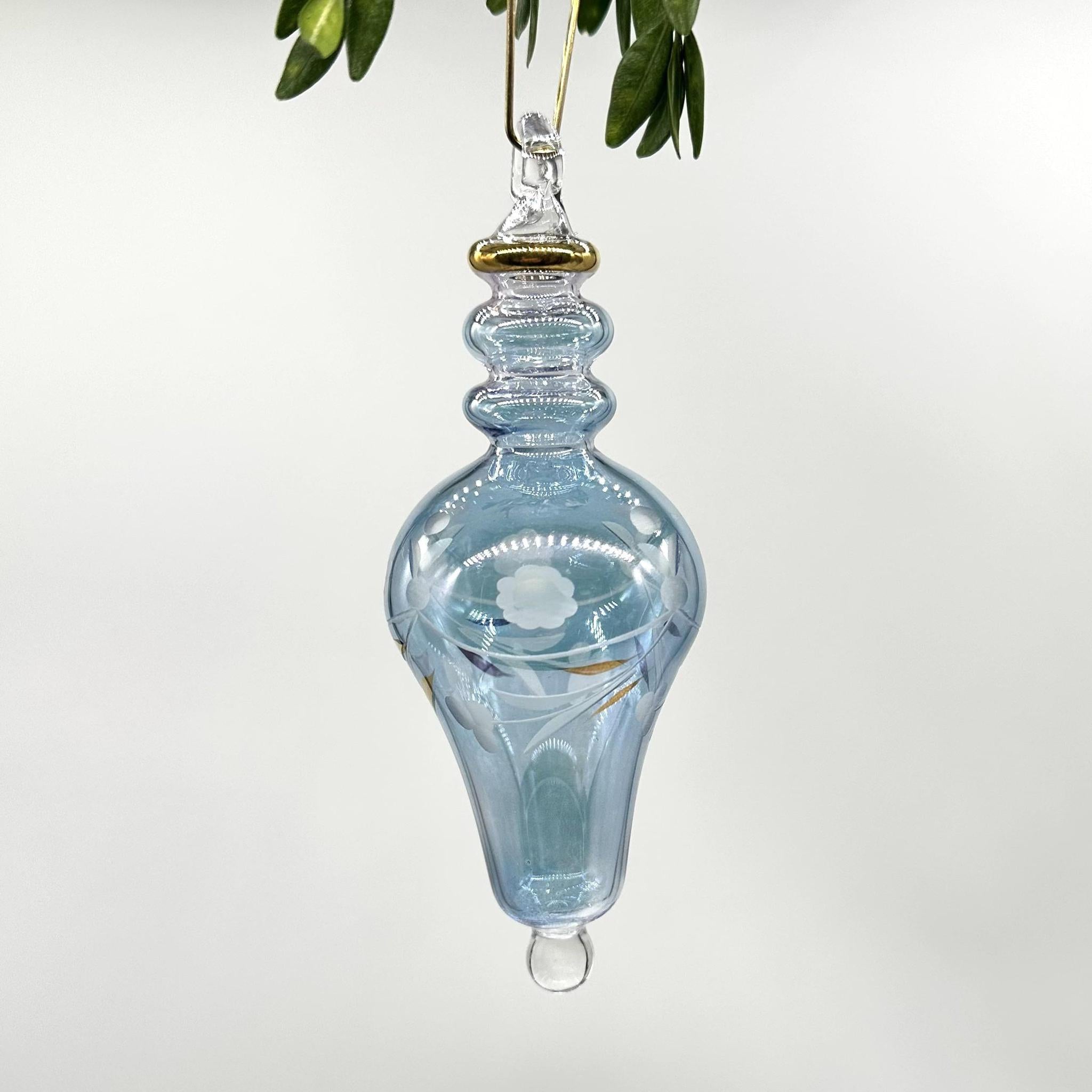Blue Etched Finial Ornament