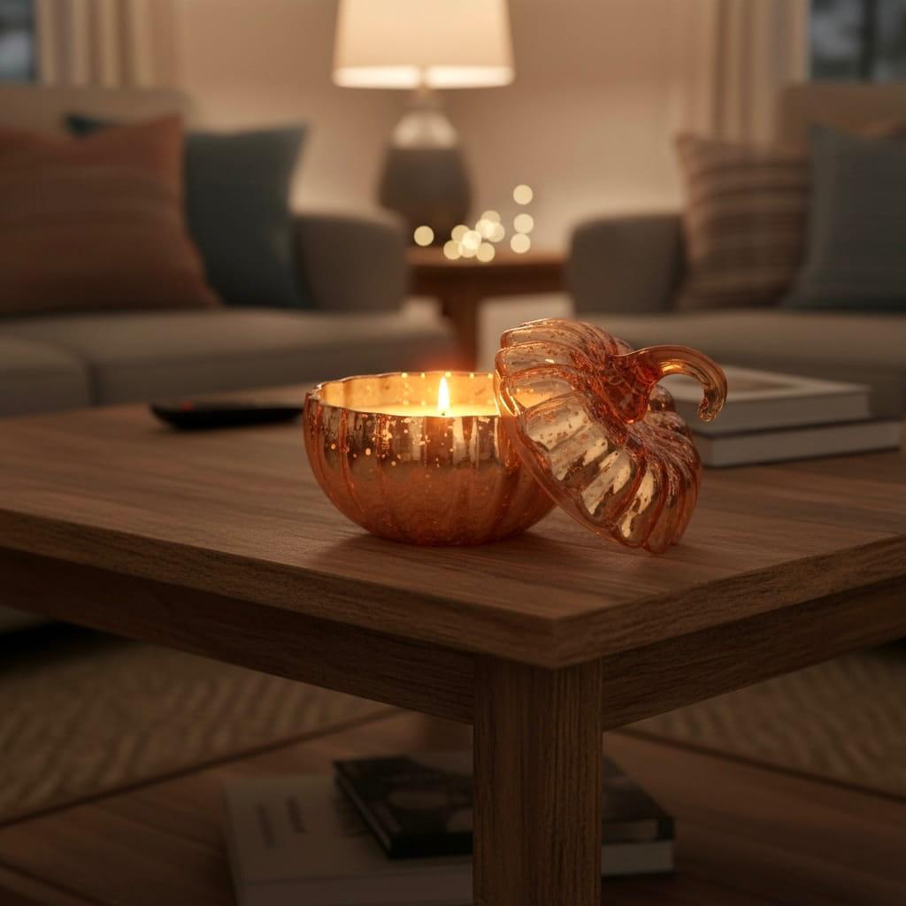 Orange Mercury Glass Pumpkin Candle