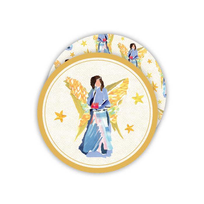 Blue Nativity Angel Paper Coasters