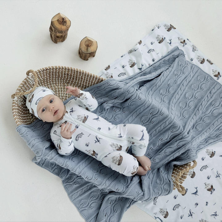 Fog Blue Cable Knit Blanket